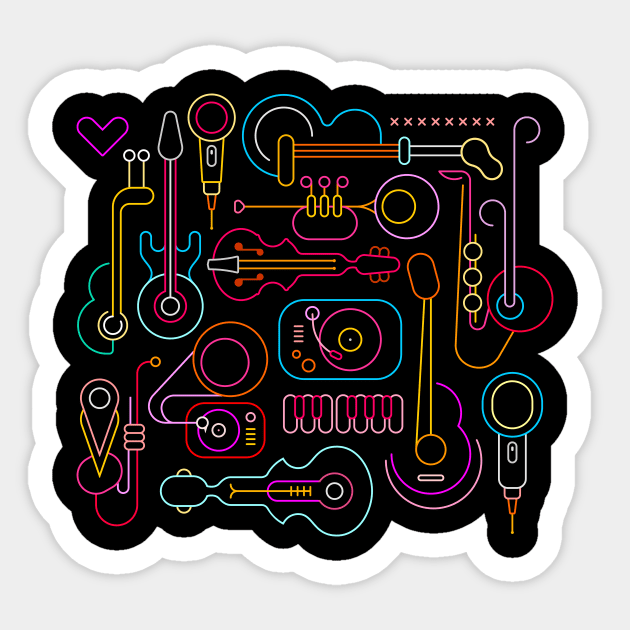 Neon Musical Instruments Design - Jazz Lovers Sticker by ShirtHappens